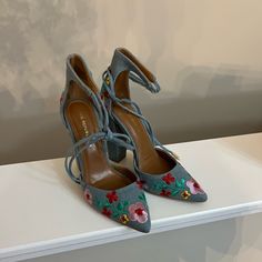 Blue And Multi-Coloured Floral Embroidered Heels With A Unique Design #Floralheels New Size: 6 Floral Embroidered Heels, Embroidered Heels, Floral Heels, Floral Shoes, Shoes Women Heels, Unique Design, Shoes Heels, Color Blue, Multi Color