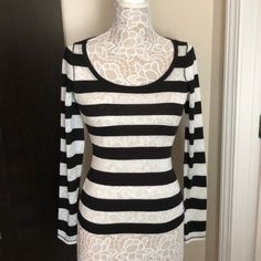 New, Never Worn! Looks Great On, Just To Small For Me. The White Is Actually Lace, Black Is Regular Knit. Size Xs. The Material Has Some Stretch But Not A Lot. Any Questions Please Message Me. Happy Shopping!!! Striped Fitted Tops For Layering, Fitted Striped Tops For Layering, Black And White Long Sleeve Tops For Spring, Fitted Black And White Top For Spring, Black And White Crew Neck Tops For Spring, Fitted Long Sleeve Black And White Tops, Fitted Black And White Long Sleeve Tops, Fitted Cotton Tops In Black And White, Long Sleeve Shirt