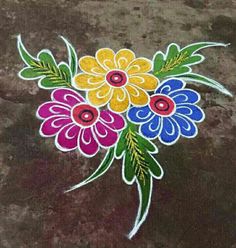 colorful flowers are painted on the ground