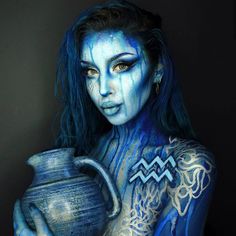 Aquarius Makeup, Water Maiden, Halloween Makeup Witch, Body Painting Festival, Creepy Halloween Makeup, Halloween Contact Lenses, Hair Dyed, Cute Halloween Makeup, Halloween Makeup Diy