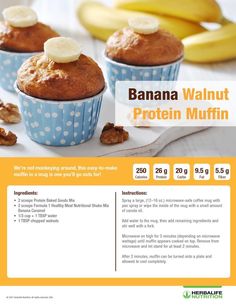 an advertisement for banana walnut protein muffins