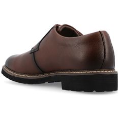 Introducing the Martin plain toe derby by Vance Co. These professional-style shoes are crafted with premium vegan leather, offering a sleek and business-savvy look. Featuring a 12 mm Tru Comfort Foam™ insole and a lace-up design, they provide all-day comfort and a secure fit. With a 1-1/4 inch block heel, round-toe shape, and padded tongue for extra comfort, the Martin derby combines professional style with maximum comfort, making it an ideal choice for the office or any occasion. Slip-on Lace-up Shoes With Brogue Detailing For Workwear, Slip-on Oxford Oxfords For Office, Slip-on Oxfords For Derby, Slip-on Oxfords With Leather Footbed For Derby, Leather Footbed Slip-on Oxfords For Derby, Business Casual Oxfords With Almond Toe And Leather Footbed, Wingtip Lace-up Shoes With Cushioned Footbed For Work, Wingtip Leather Shoes For Work, Semi-formal Oxfords With Leather Footbed And Round Toe