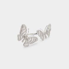 Stefere ring 18-karat white gold Diamond butterflies Total carat weight: 4.71 Imported Luxury Butterfly Ring For Formal Occasions, Luxury White Gold Butterfly Ring, Luxury Butterfly Ring With Diamond Accents For Formal Occasions, Luxury Diamond Butterfly Ring For Formal Occasions, Luxury Formal Butterfly Ring With Diamond Accents, Luxury Diamond Butterfly Ring, Butterfly Shaped White Gold Ring For Formal Occasions, White Gold Butterfly Ring For Formal Occasions, Luxury Butterfly-shaped Anniversary Rings