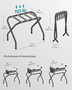 the diagram shows different types of stools and tables with measurements for each seat height