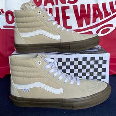 New In The Box Authentic Vans Skate Sk8-Hi Oatmeal/Dark Gum Wmns Sneakers Vans Men’s Size Equals Womens Size 10.5 Mens 7 Equals Womens 8.5 Womens Size In The Listing Vans Beige Sneakers For Streetwear, Vans Toy Story, Camo Vans, Dark Gums, Checkered Shoes, Vans Old School, Vans Suede, Grey Vans, Rainbow Sneakers