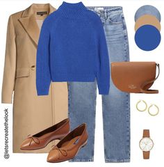 Royal Blue Turtleneck Outfit, Navy And Red Outfit, Navy And Beige Outfit, Blue Autumn Outfit, Light Winter Outfits, Navy And Brown Outfit, Blue Turtleneck Outfit, 60 Year Old Woman Fashion, Blue And Beige Outfit