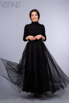 What Christmas events are you attending? This long black tulle skirt is perfetct for a family dinner, a party with friends, an office party... Fall Party Tulle Skirt, Fall Party Tulle Bottoms, Black Party Skirt For Fall, Fitted Black Skirt For Halloween, Fitted Tulle Skirt For Winter, Black Fall Party Skirt, Winter Fitted Tulle Skirt, Black Party Skirt For Winter, Black Tulle Skirt For Fall