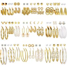 A Variety Of Gold Earring Setyou Will Get 54 Pairs Of Gold Earrings That Have A Variety Of The Shapes And Sizes, Like Pearl Stud Hoop Drop Dangle Earrings, Butterfly Earrings, Providing You With Many Different Choices To Choose From, And Go With Your Outfits For Any Occasion. High-Quality Material: These Stylish Statement Earrings Are Made Of Environmentally Friendly Alloy Materials With High-Quality Plating, Hypoallergenic, Lightweight, Saf And Easy To Wear And Take Off, Is A Great Choice For Earring Collection. Fashion Design: These Earring Packs Combines Most Of Stylish Tassel Earrings, Acrylic Earrings, Alloy Earrings, Pearl Earrings And Stud Earrings(Some Stud Earri Amazon Jewelry, Big Jewelry, Chunky Hoop Earrings, Gold Earrings For Women, Big Hoop Earrings, Hoop Earring Sets, Drop Dangle Earrings, Pearl Earrings Dangle, Earrings Collection