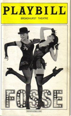 the front cover of playbill magazine showing two women in black and white outfits, one with