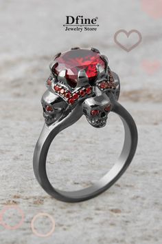 Skull Rings for Women, Skull Engagement Ring, Skull Wedding Ring, Gothic Rings, Garnet Ring, Red Gemstone, 925 Sterling Silver, Skull Jewelry, Gothic Jewelry, Red and Black, Black Ring, Fashion, Handmade Gothic Skull Jewelry For Formal Occasions, Gothic Jewelry For Valentine's Day Formal, Red Rings For Halloween Gift, Red Ring Jewelry For Halloween, Gothic Rings For Valentine's Day Gift, Elegant Red Skull Ring For Anniversary, Valentine's Day Gothic Rings As Gift, Red Skull Ring For Anniversary, Elegant Red Skull Ring For Wedding