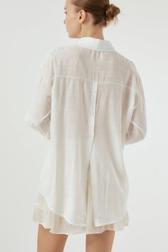 Sydney Back Open Shirt Button down style. Sheer, oversized shirt with open back detail. Professional Clean Only / Do Not Tumble Dry Model's height is 5′ 7″ (157cm) Bust 31in Waist 23in Hip 34in and wearing S/M Sheer Oversized Shirt, Button Down Style, Open Shirt, Sage Color, White Sage, Shirt Button, Oversized Shirt, Beige Color, Open Back