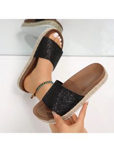 The glitter slides are adorned with sparkly rhinestones, creating a celestial effect reminiscent of a starry sky. The exquisite and sophisticated design is ideal for various occasions.

The women's sandals packed with the comfort and support of arch support and heel cupping. Our products are designed to make you feel comfortable, relaxed and free wherever you are, indoors or out.

Ultra Soft Support - Our soft footbed features a layer of soft padding sandwiched between the woven midsole layer an Glitter Slides, Women Flat Sandals, Sandals Comfortable, Open Toe Slippers, Flat Mules, Footbed Sandals, Platform Slides, Womens Sandals Flat, Leather Slides