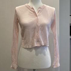 Fits Great, Stretchy, Never Worn, And Freshly Washed Spring Crew Neck Top With Button Closure, Pink Buttoned Tops For Loungewear, Crew Neck Buttoned Tops For Loungewear, Spring Loungewear Cardigan With Button Closure, Crew Neck Tops With Buttons For Loungewear, Trendy Loungewear Tops With Buttons, Pink Winter Daywear Tops, Pink Winter Tops For Daywear, Pink Tops For Winter Daywear