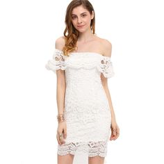 White Off The Shoulder Strapless Lace Ruffle Bodycon Dress








Shoulder
(cm)
Bust
(cm)
Waist Size(cm)
Length
(cm)
Sleeve Length(cm)


XS
-
72
63
68
-


S
-
76
67
69
-


M
-
80
71
70
-


L
-
84
75
71
-


XL
-
-
-
-
-


XXL
-
-
-
-
-


One Size
-
-
-
-
-


"Size mearsured by ourselves,
sometimes has some errors, but always within 3cm."Modeled on a size S.
Model's Profile: Height: 174cm/5'9" , Bust: 86cm/34" , Waist: 60cm/24" , Hip: 90cm/35" Feminine White Off-shoulder Dress With Ruffles, Off-shoulder Ruffled Bodycon Dress For Spring, Summer Feminine Off-shoulder Bodycon Dress, White Fitted Off Shoulder Dress For Spring, Spring Off-shoulder Ruffled Bodycon Dress, Spring Fitted White Off Shoulder Dress, Spring White Fitted Off Shoulder Dress, Summer Lace Strapless Dress With Ruffles, White Bodycon Dress With Ruffles