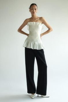 Expertly designed for fashion-forward individuals, the top showcases stunning pintucks and fringe neckline. Crafted with high-quality organza, this top provides a sophisticated and elegant look. Elevate your style with this must-have piece. Organza Top, Versatile Pants, Mean Blvd, Flowy Pants, Organza Fabric, Pinterest Closet, Leg Design, Ankle Length Pants, Pin Tucks