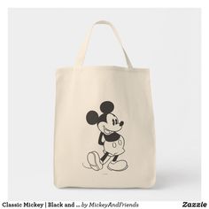 Classic Mickey | Black and White Tote Bag Painting On Tote Bags, Mickey Black And White, Disney Purses, Black And White Tote Bags, Baby Hampers, Disney Purse, Classic Mickey Mouse, Disney Ideas, Baby Hamper