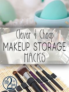 Try These Clever and CHEAP Makeup Storage Hacks – Hip2Save Makeup Organizing Hacks, Makeup Sponge Storage, Hanging Makeup Organizer, Diy Makeup Storage, Makeup Storage Organization