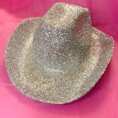 Sliver Glitter Cowboy Hat! In Perfect Condition And Never Worn. Is Silver Underneath. One Size Fits Most! Adjustable Silver Party Hat, Western Silver Hats For Summer, Silver Brimmed Party Hat, Western Silver Hats For Parties, Western Style Silver Hats For Party, Silver Short Brim Hat For Party, Adjustable Silver Mini Hat With Wide Brim, Adjustable Wide Brim Silver Mini Hat, Silver Party Hat With Bling