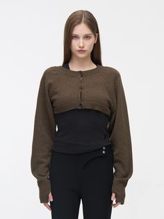 Composition : MAIN : Lambswool 70%, Nylon 25%, Cashmere 5%Country of Origin : KOREA Brown Wool Knitted Tops, Brown Merino Wool Top For Layering, Fitted Brown Merino Wool Tops, Knitwear Cardigan, Knit Top, Knitwear, Outfit Inspirations, Cashmere, Composition