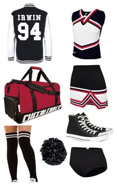 the cheerleader outfit is black, white and red