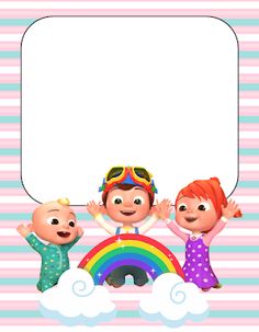 three children are standing in front of a rainbow with a blank space for the text