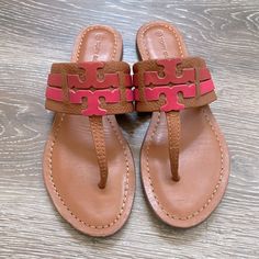 Tory Burch Sandals In Size 7, Only Worn Twice. Has Pink Logo On Top. Comes With Original Box Tory Burch Sandals, Pink Logo, Tory Burch Shoes, Pink Brown, Women's Shoes Sandals, Tory Burch, Shoes Sandals, Original Box, Size 7