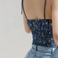 Floral Pattern Camisole Crop Tops – Tomscloth Non-stretch Summer Vest Top, Casual Strappy Crop Top, Fitted Summer Tops With Tank Straps, Fitted Floral Print Top With Tank Straps, Blue Casual Tops With Straps, Blue Crop Top With Adjustable Straps, Blue Sleeveless Tops With Adjustable Straps, Summer Tops With Adjustable Straps And Fitted Style, Blue Sleeveless Strappy Top