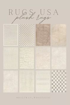 the cover of rugs usa fabric bags, featuring squares and checkers in neutral colors