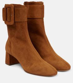 Saint Honore 50 Suede Ankle Boots in Brown - Aquazzura | Mytheresa Ankle Boots Heel, Saint Honore, Mid Heel Ankle Boots, Boots Heel, Brown Ankle Boots, Factory Outlet, Suede Ankle Boots, Shoes Booties, Womens Boots Ankle