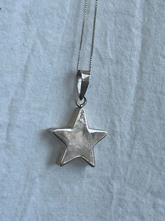 Vintage chunky star pendandt necklace. 3d with a large hook hanger. on a 925 stamped italian made silver chain. some light scuffs and wear but in great shape. measurements in inches    length 30    width of pendant 1.25 overall height of pendant 1.75 thickness of star .25 Chunky Star Necklace, Chunky Pendant, Star Necklace Silver, Hook Hanger, Star Pendant Necklace, Necklace Chunky, Star Pendant, Silver Stars, Star Necklace