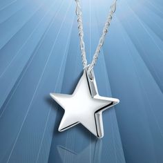 Our 3D Sterling Silver Cremation Pendant Star is an elegant and simple design that has stood for centuries in the aid of celestial navigation. This beautiful Cremation Jewelry comes with an 18", 20" or 24" Italian Sterling Silver Spiga style Chain measuring 2mm thick, a very attractive Jewelry Display box and a Sterling Silver Scoop to assist in filling your Cremation Jewelry. Dimensions are 0.80" x 0.60" Classic Star Shaped Necklace For Gift, Silver Star Necklace For Formal Occasions, Classic Star-shaped Necklace As Gift, Elegant Star-shaped Gift Necklaces, Classic Star-shaped Necklace For Gift, Silver Star-shaped Necklace For Formal Occasions, Star-shaped Metal Necklaces For Gifts, Star-shaped Stainless Steel Necklace For Gift, Sterling Silver Star-shaped Necklace With Birthstone