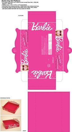 the packaging design for barbie's birthday cake is shown in pink and white paper