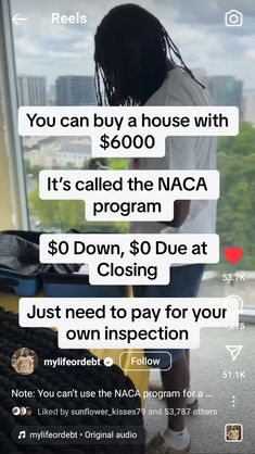 the text reads you can buy a house with $ 600 it's called the naca program $ 50 down, $ 90 due at closing just need to pay for your own inspection