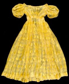 made of silk gauze and brocaded or inlaid with yellow silk to make the crisis cross and floral pattern 1825 Dress, Gothic Regency, 19th Century Gown, 19th Century Dress, Pink Satin Dress, Yellow Silk