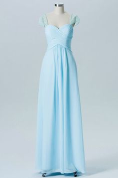 Light Blue A-line Sheer Cap Sleeves Pleated Chiffon Long Bridesmaid Dress Light Blue Bridesmaid Dresses Long, Pale Blue Bridesmaid Dresses, Bridesmaid Dresses Long Blue, Bridesmaid Dresses 2018, Sweetheart Bridesmaids Dresses, Blue Bridesmaid Dress, Purple Bridesmaid Dresses, Cheap Bridesmaid, Pleated Chiffon