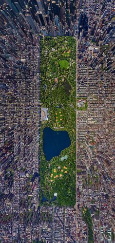 an aerial view of a city with lots of trees