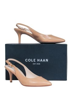 Current Boutique-Cole Haan - Beige Leather Pointy-Toe Sling-Back Kitten Heels Sz 8 Classic Slingback Pumps With 4-inch Heel And Ankle Strap, Classic Slingback Pumps With 4-inch Heel, Classic Slingback Pumps With 4-inch Heel For Formal Occasions, Classic Formal Slingback Pumps With 4-inch Heel, Chic Kitten Heels With Medium Width, Classic Slingback Pumps With Almond Toe, Classic Slingback Heels With Sculpted Heel, Classic Almond Toe Slingback Pumps For Formal Occasions, Elegant Slingback Pumps With Branded Insole For Office