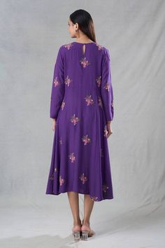 Purple dress with floral motifs all over in sequins, zardozi, thread work hand embroidery. - Aza Fashions Semi-stitched Multicolor Embroidery Dress With Long Sleeves, Semi-stitched Long Sleeve Dress With Multicolor Embroidery, Navratri Embroidered Straight Kurta Dress, Fitted Dress With Multicolor Embroidery For Diwali, Semi-stitched Anarkali Dress With Floral Embroidery, Unstitched Silk Dress With Intricate Embroidery, Semi-stitched Saree Dress With Intricate Embroidery, Festive Anarkali Dress With Multicolor Embroidery, Navratri Long Sleeve Dress With Intricate Embroidery