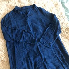 Handmade And Hand Dipped In Natural Indigo Dye By A Japanese Maker Living In Nyc. Bought It New But It Didn't Fit! It Still Has That Sweet Indigo Aroma. Measurements As Follows Underarm 22 Inches Length 40 Inches Casual Long Sleeve Kurta For Summer, Spring Casual Tunic With Natural Dye, Casual Linen Kurta With Relaxed Fit, Casual V-neck Kurta For Spring, Casual Summer Kurta, Casual Tunic Kurta For Spring, Casual Linen Kurta For Summer, Casual Summer Blue Kurta, Casual Blue Summer Kurta