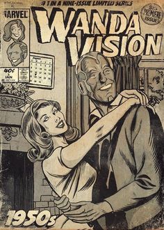 an advertisement for the movie vanda vision with a man and woman hugging each other