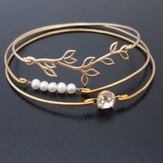 Romantic Wedding Bangle Bracelet Set, Pearl and Gold Bridal Jewelry, Gold Bridal Bracelet, Gold Wedding Bracelet, Gold Wedding Jewelry Delicate Bangle Jewelry For Wedding, Elegant Rose Gold Bangle For Wedding, Elegant Rose Gold Wedding Bangle, Delicate Gold Bracelets For Wedding, Delicate Stackable Wedding Jewelry, Delicate Stackable Wedding Bracelets, Stackable Rose Gold Bangle For Wedding, Bangle Jewelry For Bridesmaid Gift, Stackable Bangle Jewelry For Wedding