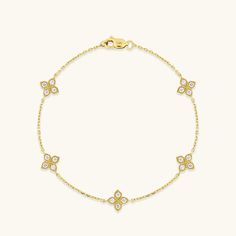 Diamond Flower Bracelet in 14K Solid Yellow Gold Solid Gold Chains, Radiant Diamond, Elegant Bracelet, Night Wear, Diamond Flower, Gold Decor, Flower Bracelet, Delicate Flower, Diamond Color