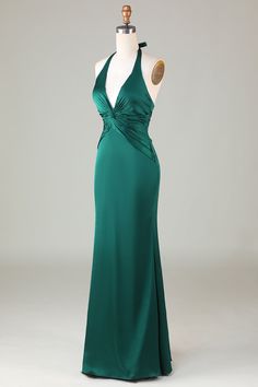 Mermaid Halter Dark Green Long Satin Bridesmaid Dress Amazing Prom Dresses Vneck, Dark Green Halter Neck Dress, Green Satin Dress Halter, Turquoise Bridesmaid Dresses Western, Western Bridesmaid Dresses Teal, Dark Green Bridesmaid Dress, Satin Bridesmaid Dress, Mermaid Bridesmaid, Mermaid Bridesmaid Dresses