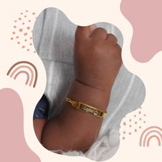 Introducing the cutest personalized baby bracelet on the market! This bracelet is perfect for your little one, from newborn to 3 years old. Create a one-of-a-kind keepsake by customizing the front and back with your child's name and date of birth. Add a special touch by including an emoji next to the name (👑 🤍 ✝️). ✝️ ) Safety Safety is our top priority, which is why we use only the safest materials and enforce strict purity and safety testing on an ongoing basis. Our products comply with ASTM Personalized Adjustable Nameplate Gold Bracelet, Adjustable Gold Bracelet With Custom Name For Personalized Gift, Personalized Gold Bangle Bracelet As A Gift, Personalized Hypoallergenic Yellow Gold Name Bracelet, Personalized 14k Gold Adjustable Bracelets, Adjustable Nameplate Gold Bracelet For Birthday, Adjustable Gold Nameplate Bracelet For Birthday, Adjustable Customizable Gold Nameplate Bracelet, Customizable Adjustable Gold Nameplate Bracelet