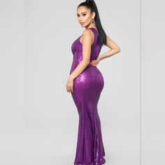 Fashion Nova Gala Status Sequin Dress. Color Purple. Purple Maxi Dress For Party Season, Glamorous Purple Maxi Dress For Party Season, Glamorous Purple Sequin Maxi Dress, Purple Maxi Dress For Night Out, Glamorous Purple Maxi Dress For Spring, Glamorous Purple Maxi Dress, Glamorous Sleeveless Purple Midi Dress, Purple Sequined Maxi Dress For Party, Estilo Khloe Kardashian