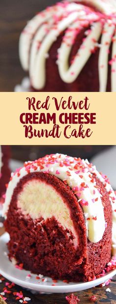 red velvet cream cheese bundt cake on a plate