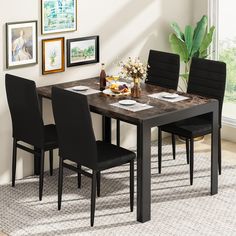 PRICES MAY VARY. 【Kitchen Dining Table Set for 4】Our 5-Pieces Dining Table Set includes a faux marble table and 4 PU leather upholstered chairs. The elegant and simple style for any decoration style in your home. Whether placed against the wall or by the island, in the middle of the living room, dining room, or kitchen, the dining table set can adapt well, and multiple placement methods make the 4-person dining table set flexible and changeable. It can accommodate gatherings of 4-6 people. 【Stab Dining Table For Apartment, Small Dining Table Set, Space Saving Dining Table, Breakfast Nook Table, Marble Tables, Nook Table, Kitchen Table Chairs, Dining Table Dimensions, Dinner Room