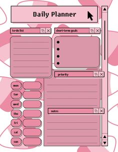 a daily planner with pink hearts on the side and arrows pointing up to each other