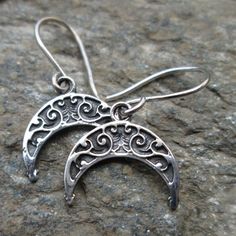 Crescent Moon Earrings - Sterling Silver Viking Aesthetic, Moon Symbol, Lunar Moon, Moon Symbols, Viking Ring, Jewelry Roll, Crescent Moon Earrings, Moon Earrings, 925 Sterling Silver Earrings