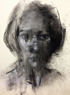 a black and white drawing of a woman's face